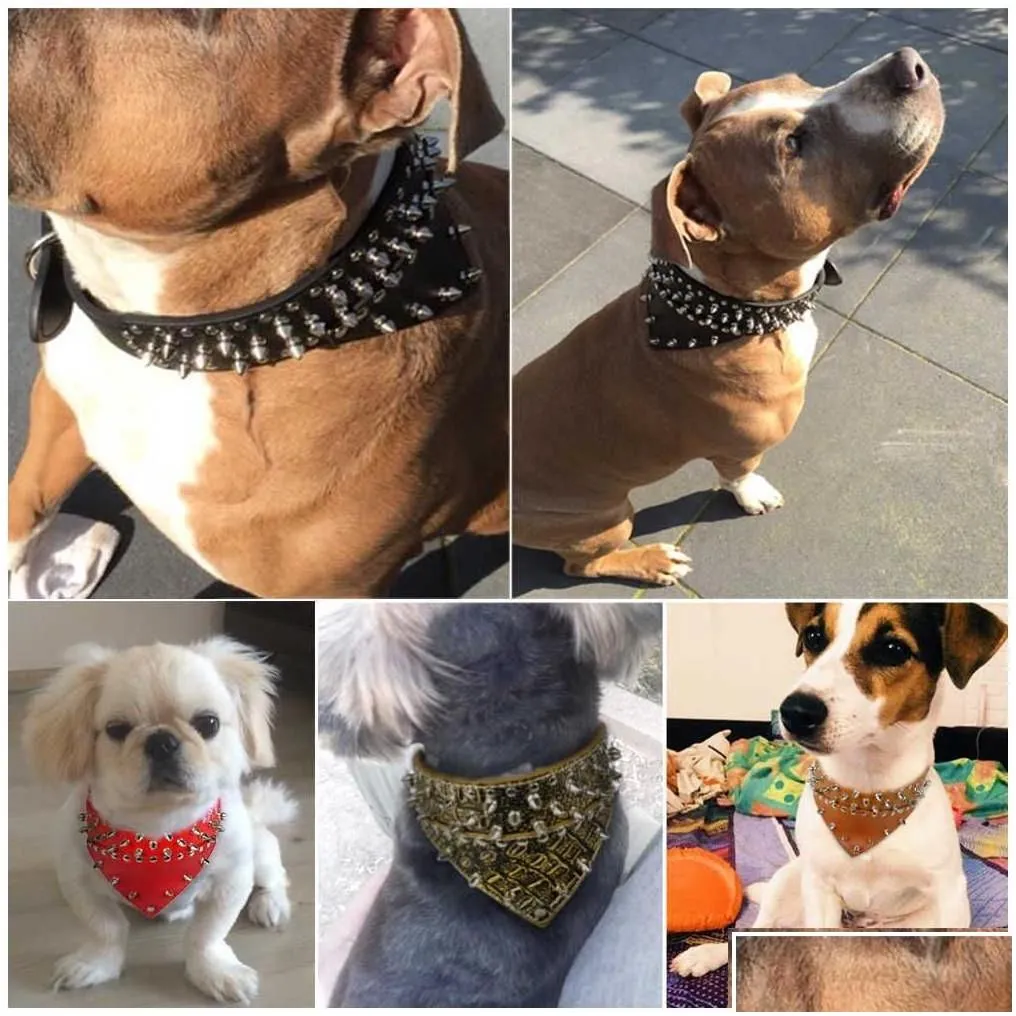 Dog Collars & Leashes Dog Collars Leashes 2 Wide Pet Bandana Leather Spiked Studded Collar Scarf Neckerchief Fit For Medium Large Dogs Dhog3