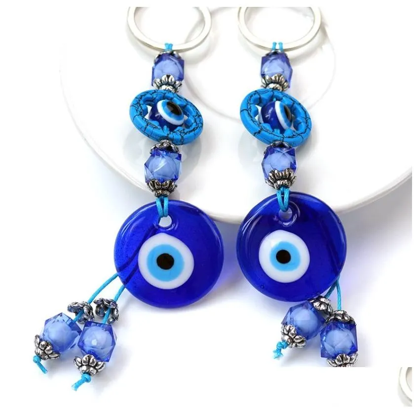 Key Rings L Turkish Blue Evil Eye Lucky Glass Pendant Ring Eyes Light Holder Keychain Drop Delivery Yydhhome Dhvmg