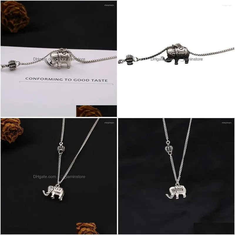 Pendant Necklaces Womens Retro Sier Color Personality Elephant Hipster Necklace Fashion Trend Street Style Jewelry Xl1165 Drop Delive Otdq9