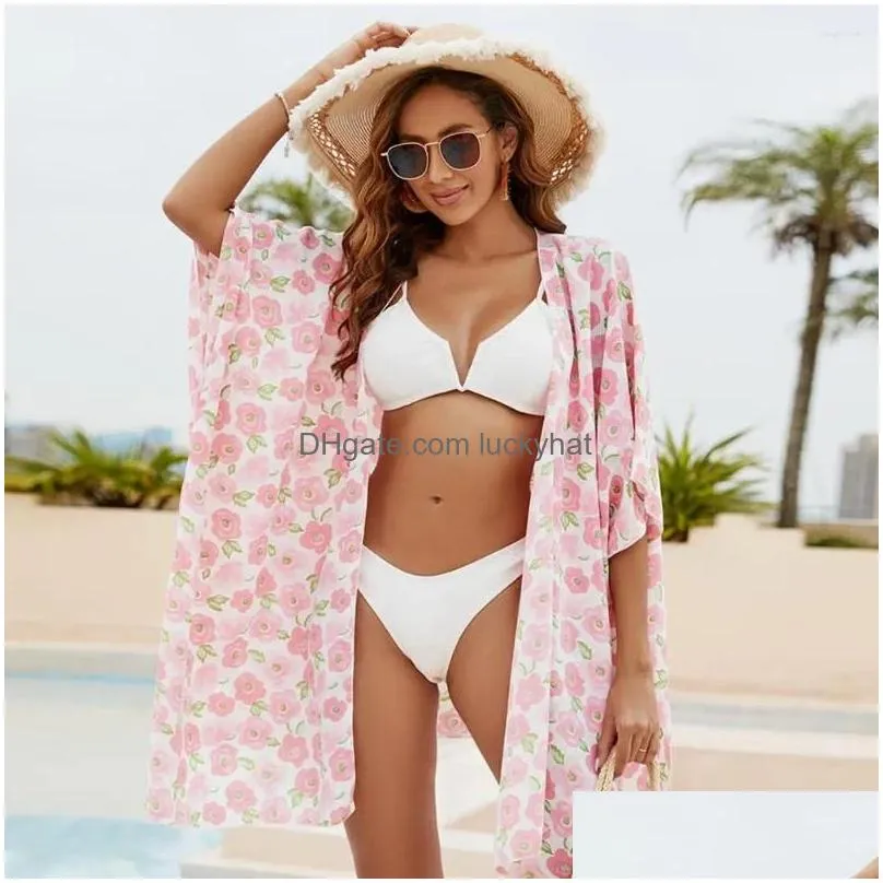 Scarves Summer Beach Poncho Flower Print Sunsn Loose Quick Dry Swimsuit Er-Up Open Beachwear Blouse Cardigan Holiday Bikini Drop Deli Dhsw0