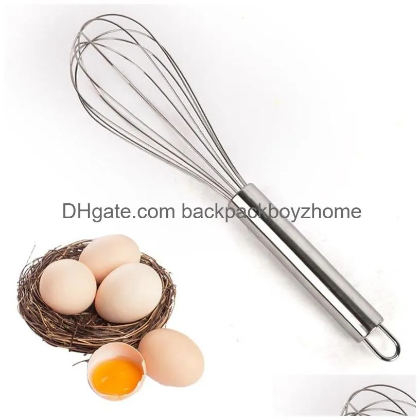 Egg Tools Stainless Steel Balloon Wire Whisk Tools Blending Whisking Beating Stirring Egg Beater Durable 4 Sizes 6-Inch/8-Inch/10-Inch Dhec1
