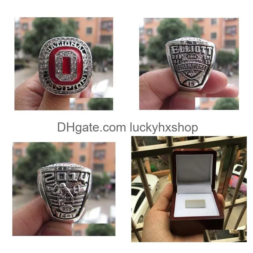 ohio state 2014 osu buckeyes cfp football national championship ring with wooden display box souvenir men fan gift wholesale drop