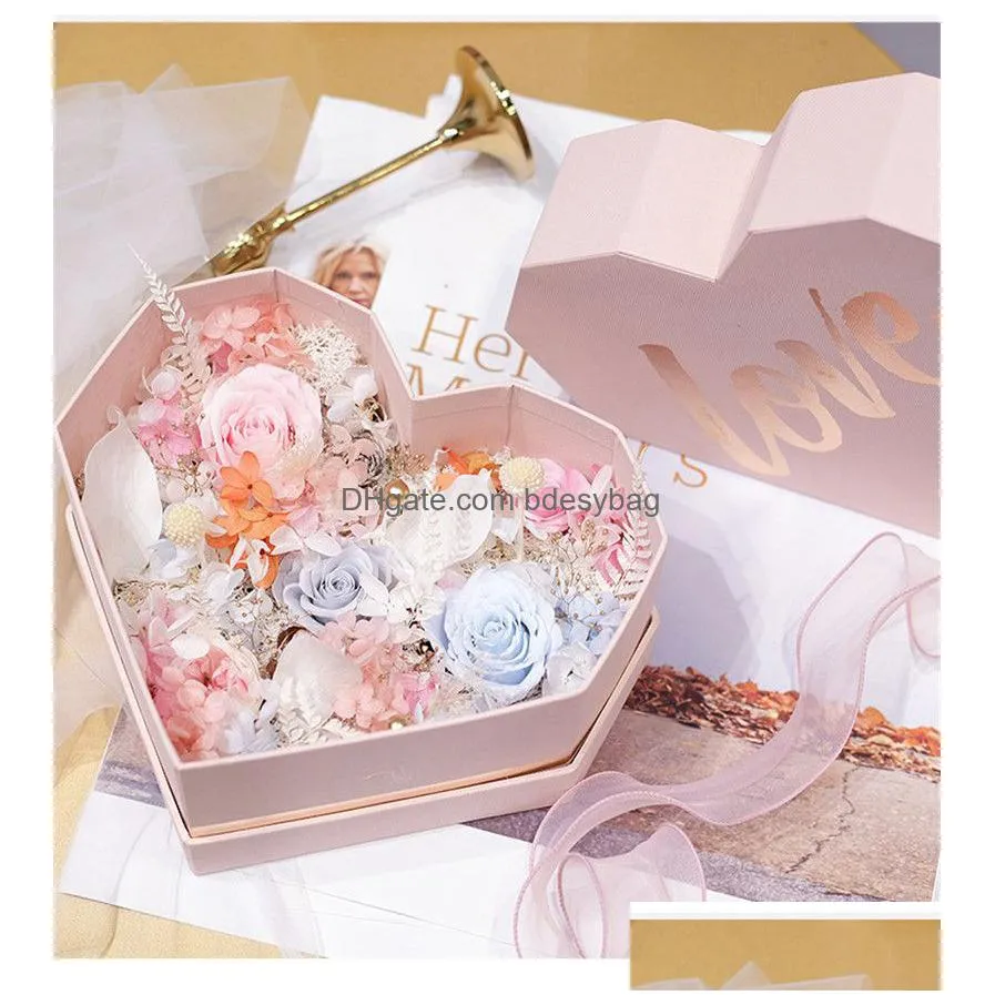 Packing Boxes Wholesale Heart Shaped Love Gift Box Letter Bronzing Flower Present Container Wedding Engagment Birthday Valentine Day P Dh1Bz