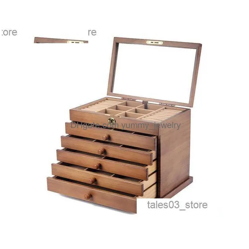 Jewelry Boxes Der Box Organizer Storage Chinese Style Pine Wooden Large High Capacity Luxurious Solid Wood Necklace Earrings Drop Del Dhv8M