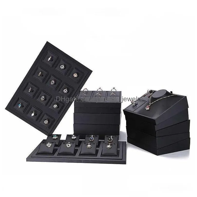 Jewelry Boxes Superior Black Pu Leather Ring Display Tray Insert Charm Pendant Earring Accessories Bracelet Storage Stand Holder Drop Dhsyr