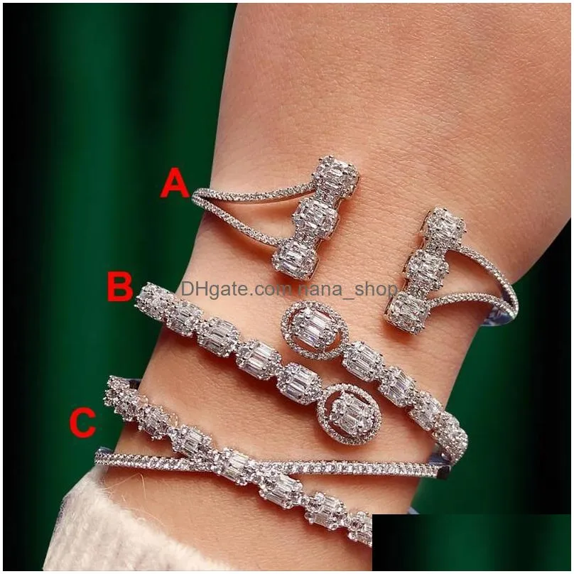 Bangle Trendy Luxury Stackable Bangle For Women Wedding Fl Cubic Zircon Crystal Cz Dubai Sier Bracelet Party Jewelry 2021 Drop Delive Dhtxp