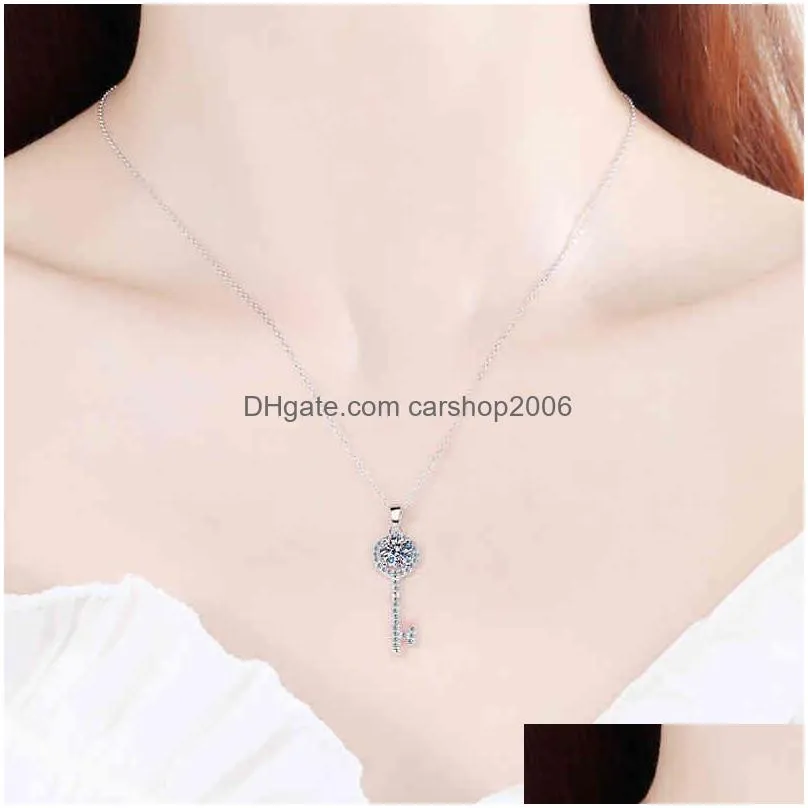 passed diamond test moissanite 925 sterling silver key simple clavicle chain pendant necklace women fashion cute jewelry 05-1ct317y