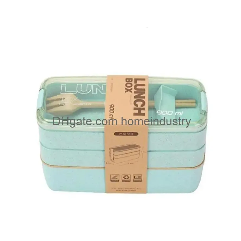 Other Dinnerware Dinnerware Lunch Box 3 Layer Wheat St Bento Boxes Microwave Lunchbox Storage Container Z3I3 Drop Delivery Home Garden Dhjlr
