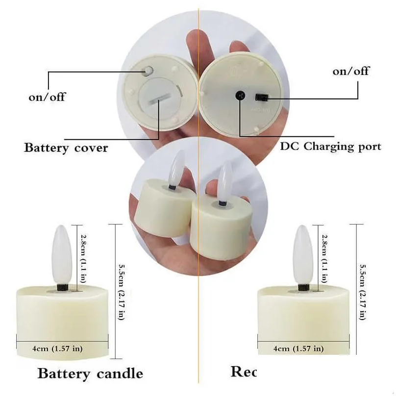 Candles New 12 Rechargeable Tea Light With Remote Timer 3D Flameless Flicker Halloween Led Candles Decoration For Christmas And Weddin Dhzyj