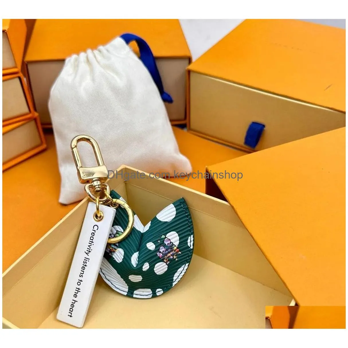 Keychains & Lanyards Keychains Lanyards Fortune Cookie Bag Hanging Car Flower Charm Jewelry Women Fashion Pu Leather Key Chain Access Dhn9J