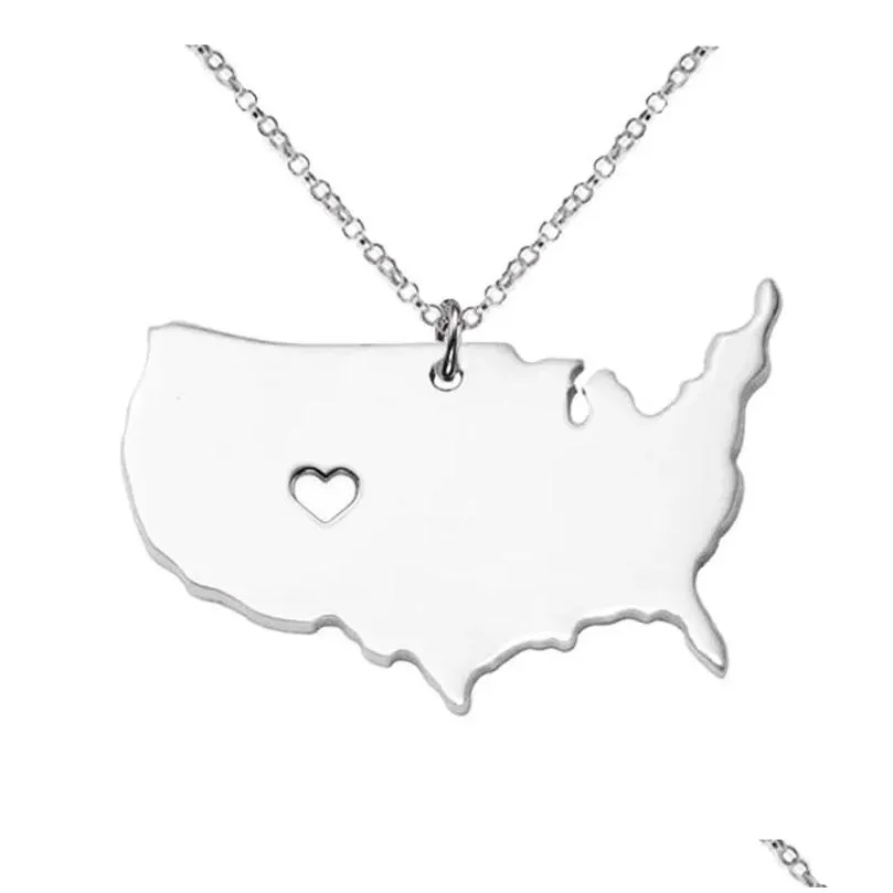 Pendant Necklaces Us State Map Necklace Rose Gold Usa Geography Pendants Necklaces Charm Jewelry Stainless Drop Delivery Jewelry Neckl Dh9Sp