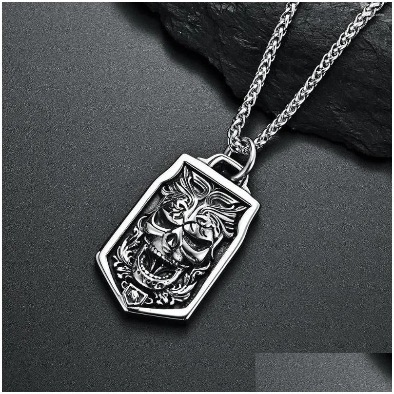Pendant Necklaces Punk Heavy Street Motorcyclist Skl Necklace Stainless Steel Domineering Dark Knight Gothic Men Jewelry Drop Deliver Dhimw