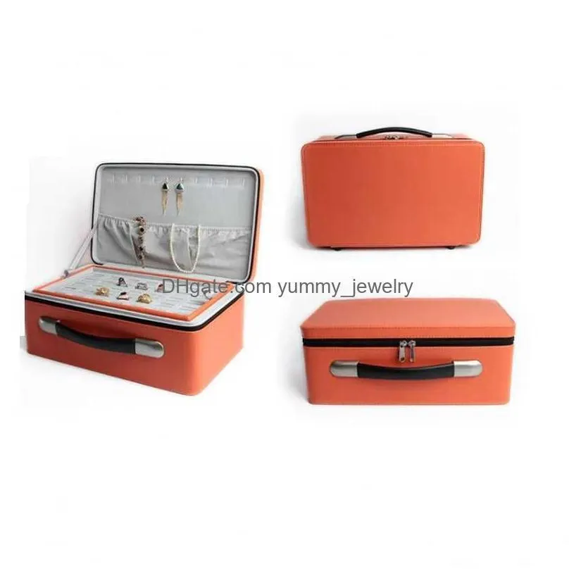 Jewelry Boxes Suitcase 2/3Layers Pu Box Practical Earrings Necklaces Display High Quality Leather Organizer For Drop Delivery Dh6Uv