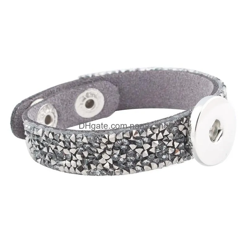 Charm Bracelets Wholesale- 5 Colors New Uni Mticolor Rhinestone Leather Bracelet Valentines Day Gift 18/20Mm Snap Button Jewelry Ze18 Dhybz