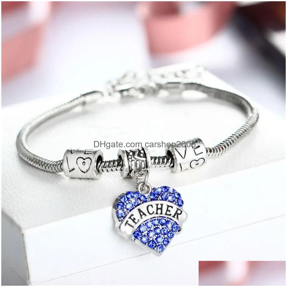 whole- heart blue crystal teacher gifts bracelets charm bangle bracelet teachers day souvenirs309p