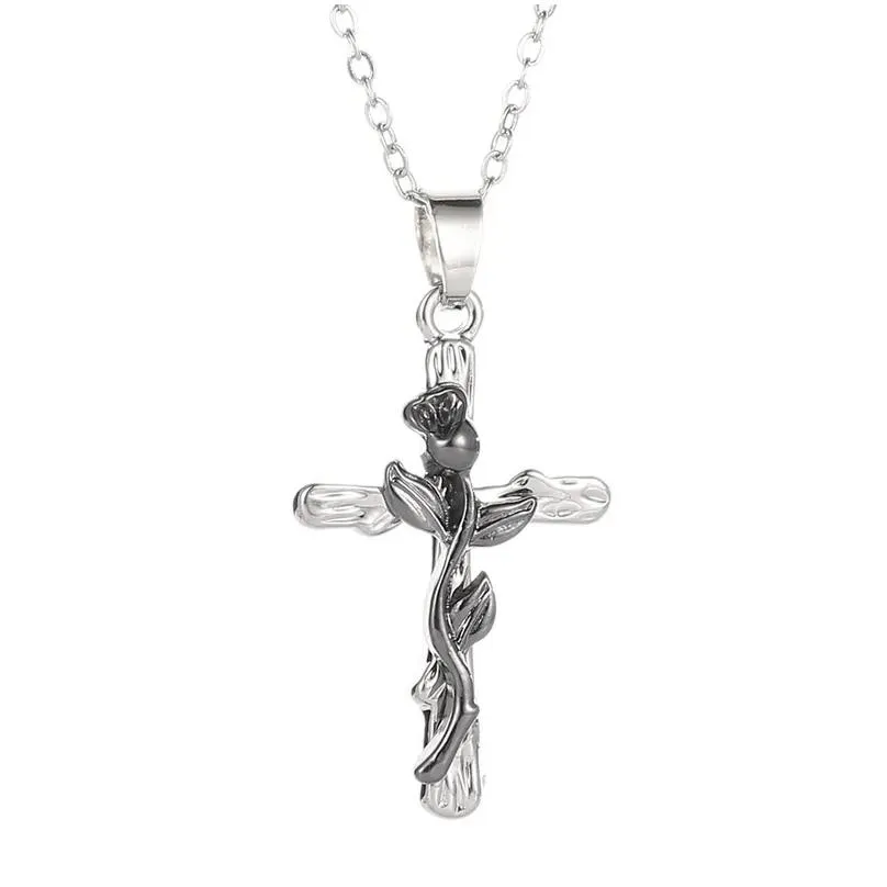 Pendant Necklaces Pretty Flower Jesus Cross Pendant Collar Choker Necklace Long Chain Relius Novel Necklaces Drop Delivery Jewelry Nec Dhums