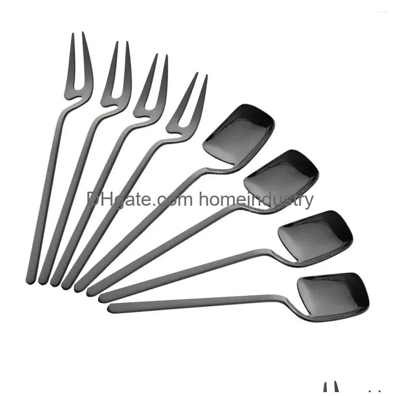 Dinnerware Sets 8Pcs Mini Dessert Fork Spoon Set Party Fruit Appetizer Long Handle Banquet Stainless Steel Cake Hanging Cup Tableware Dhifo