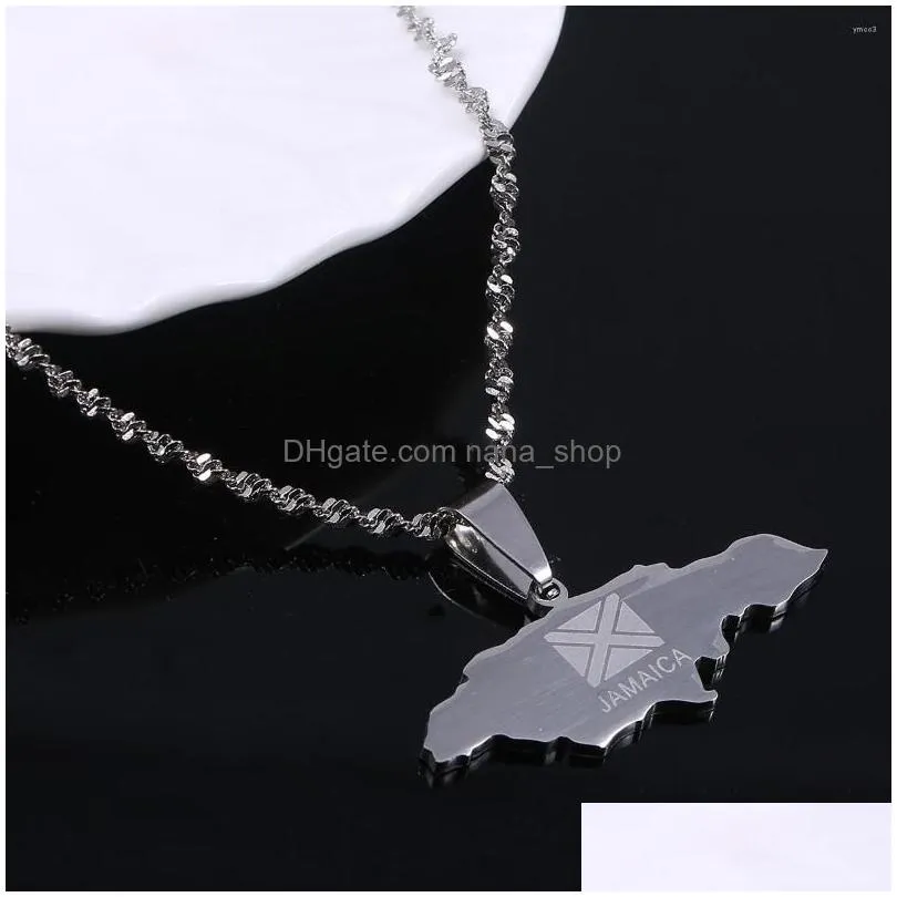 Pendant Necklaces Stainless Steel Sier Color Jamaica Map Fashion Women Charm Jewelry Drop Delivery Dhao0