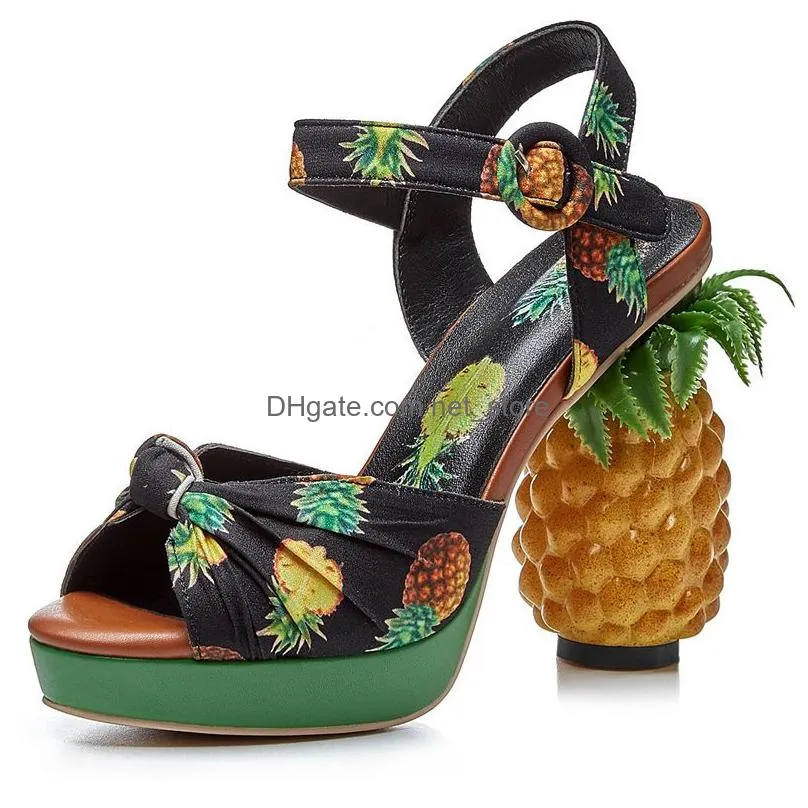 sandals summer pink pineapple print open-toe platform sandals sweet women high-heel buckle strappy women shoes lovely sandalias mujer