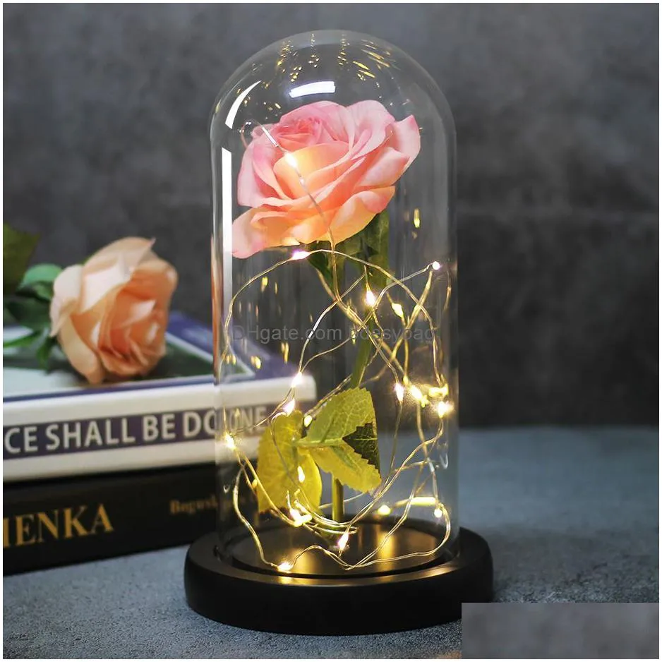 Decorative Flowers & Wreaths Romance Artificiales Flower In Glass Dome Beauty And Beast Rose Led Battery Birthday Valentines Day Prese Dhtex