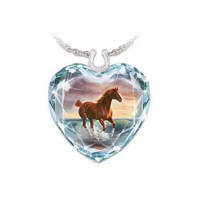 Pendant Necklaces Love Heart Crystal Necklace For Women Cute Peach Clavicle Chain Female Charm Jewelry Gift Horse Necklaces Drop Deliv Dheni