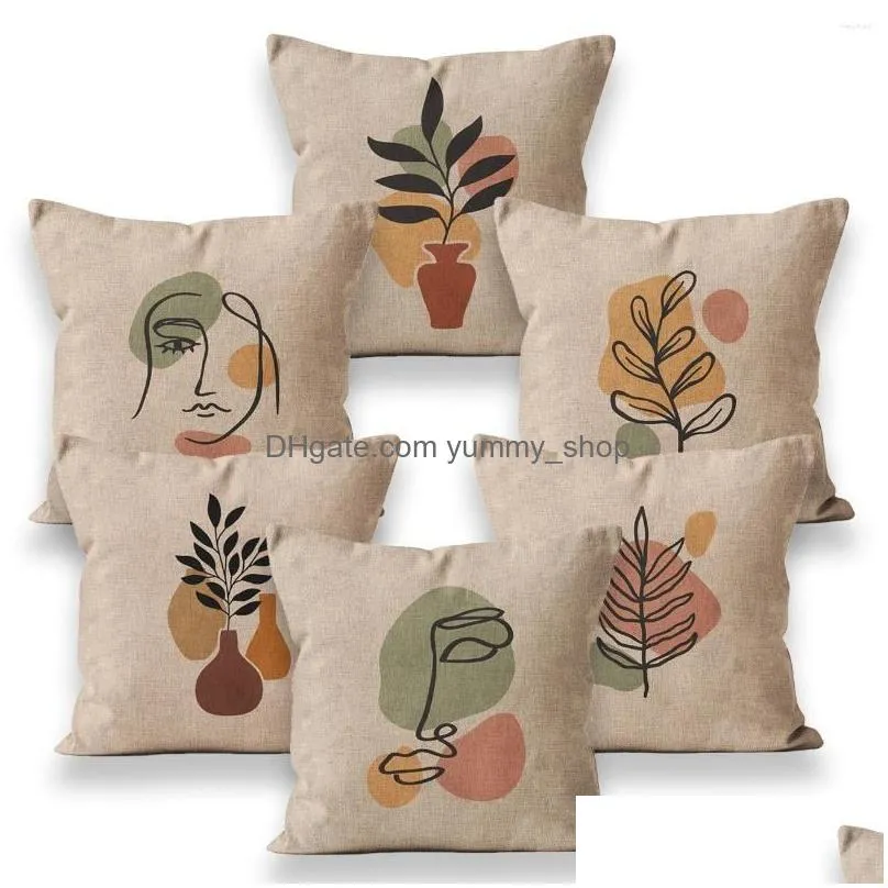 pillow scandinavian decor linen throw pillowcase beige decorative plant vase cover for sofa bed chair cove 45 40x40