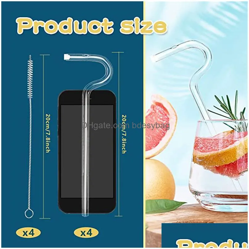 Drinking Straws One Set 2Pcs Sts And 1 Brush Reusable Glass Drinking Anti Wrinkle St Flute Style Design For Engaging Lips Drop Deliver Dh1Zu