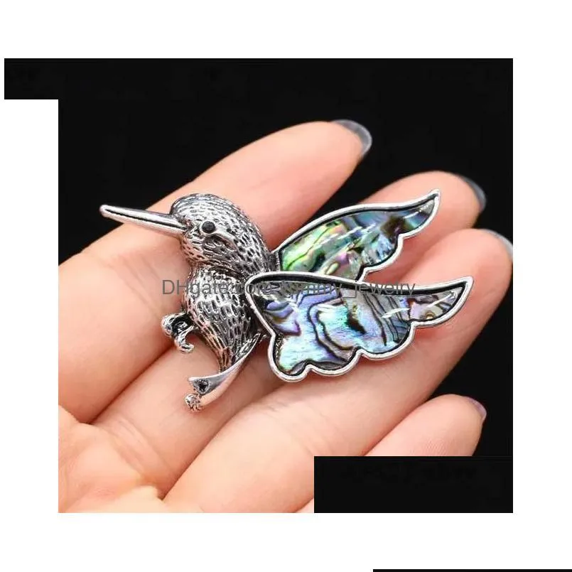 Pins, Brooches Pins Brooches 5Pcs Natural Freshwater Shell Hummingbird Shape Exquisite Brooch Pendant For Jewelry Making Diy Earring Dhziu