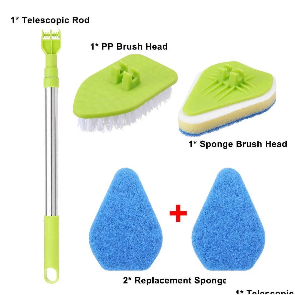 Cleaning Brushes Cleaning Brush Set Bathroom Bathtub Home Clean Tool Long Handle Telescopic Replace Sponge Spin Scrubber For Toilet 21 Dhtkf