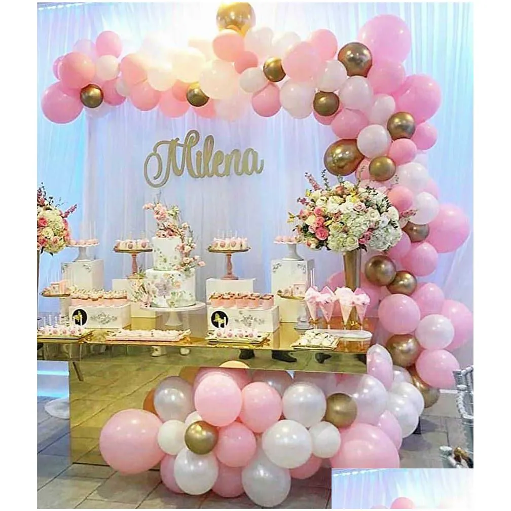 Party Decoration 135Pcs Pink White Gold Balloon Arch Garland Kit 1-9 Number Balloons Baby Shower Air Globos Wedding Birthday Party Dec Dhtu4