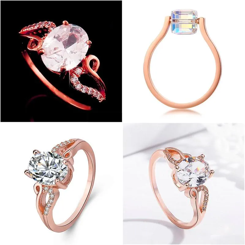 Band Rings Bling Cz Band Rings For Women Rose Gold Color Engagement Anel Feminino Gifts Her Cute Sugar Cube Shape Ring Drop Delivery Dhgqo