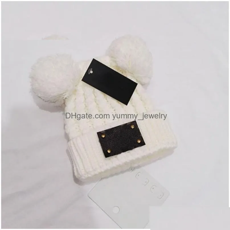 Beanie/Skull Caps Cute Kids Two Poms Knitting Hats Luxury Designer Baby Winter Caps 5 Colors Brand Children Knitted Wholesale Drop Del Dhrha