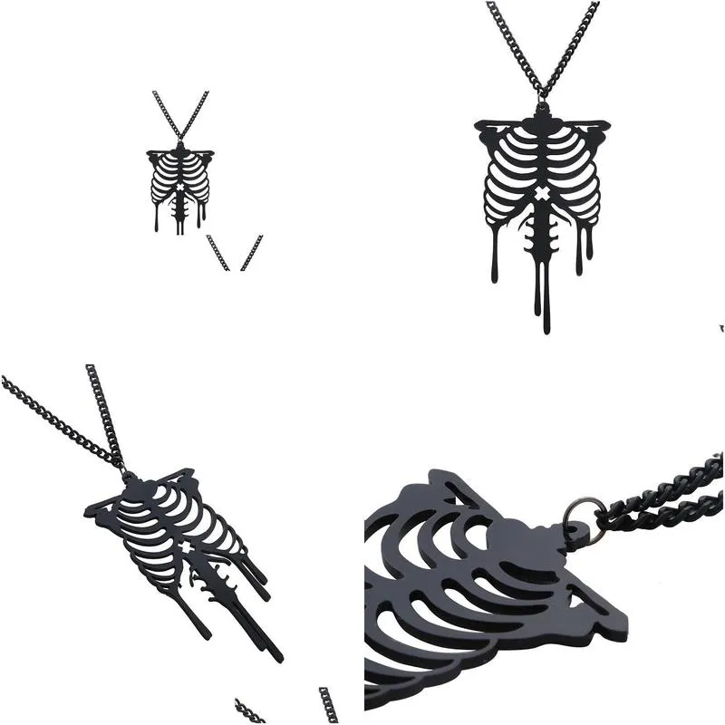 Pendant Necklaces Gothic Necklaces Goth Punk Unique Skeleton Pendant Necklace Jewelry Halloween Drop Delivery Jewelry Necklaces Pendan Dhspw