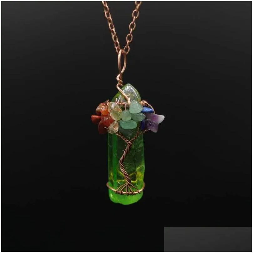 Pendant Necklaces Amazon Explosion Creative Original Stone Crystal Column Hand-Wrapped Over The Crimp Seven Pp Necklace. Drop Delivery Dhei8