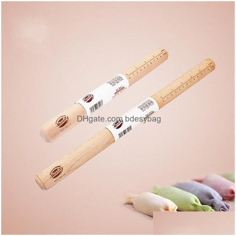 Rolling Pins & Pastry Boards Beech Wooden Rolling Pins 30Cm 40Cm Non-Stick Easy Handle Eco-Friendly Pin For Baking Dough Pizza Pie Dro Dheab