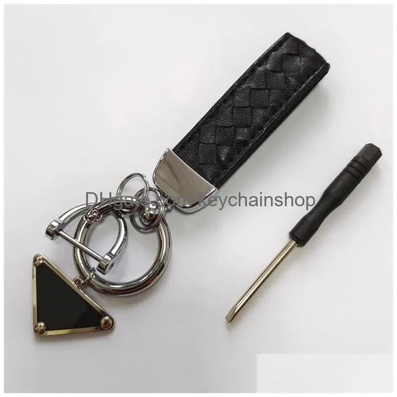 Keychains & Lanyards Keychains Lanyards Designer Men Women Car Key Chains Keyring Lovers Keychain Real Leather Weave Pendant Ring Acc Dhwe9