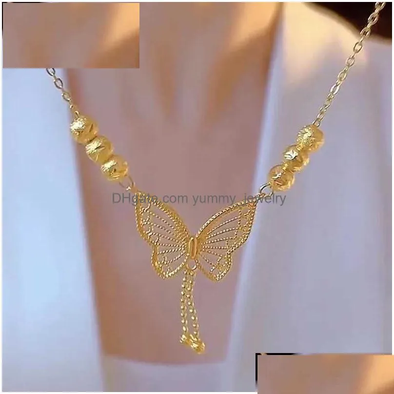 Pendant Necklaces Genuine 18K Gold Diamond Ginkgo Leaf For Women Simple Zircon Neck Chain Fine Jewelry Drop Delivery Dh1Gs