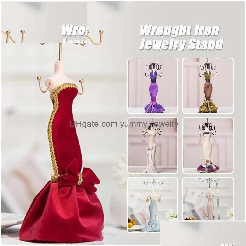 Jewelry Boxes Elegant Princess Style Stand Holder Mannequin Earrings Necklace Display Organizer Evening Gown Rack Drop Delivery Dhkdb