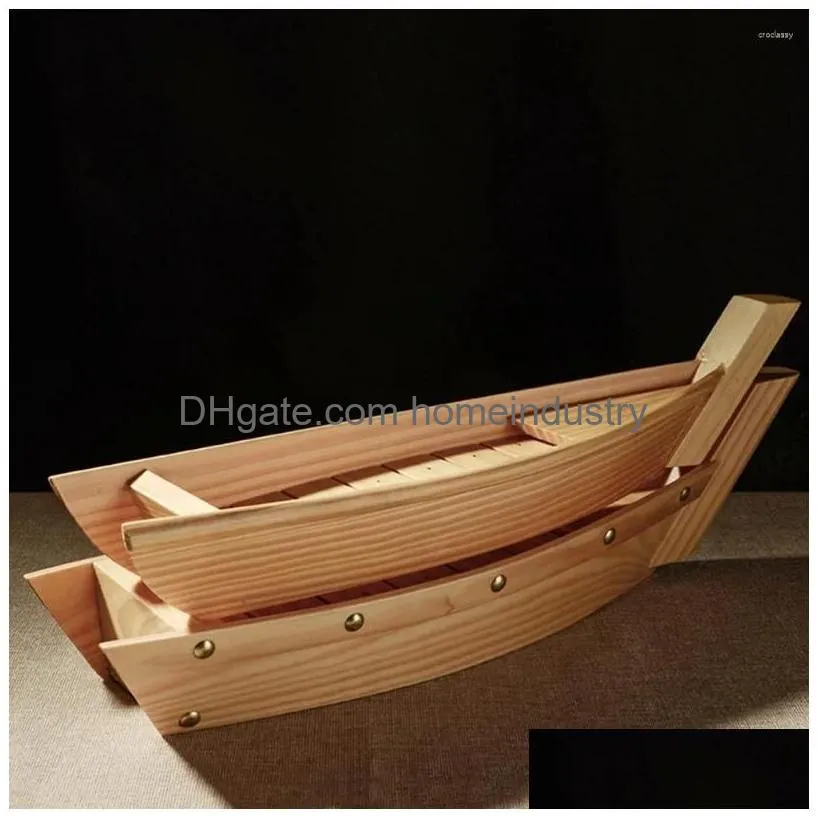 Dinnerware Sets Sushi Boat Serving Tray Wooden Plate Platter Japanese Dish For Plates Snack Party Shaped Bowl Appetizer Wood Sashimi Dhd7W