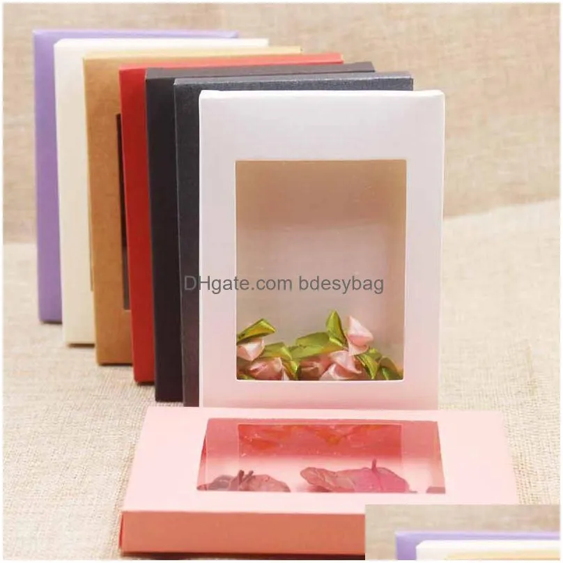 Packing Boxes Wholesale Kraft Gift Wrap Box 12.5X8.5X1.5Cm Wedding Birthday Candy Food Snack Packaging With Pvc Window Drop Delivery O Dhmwe