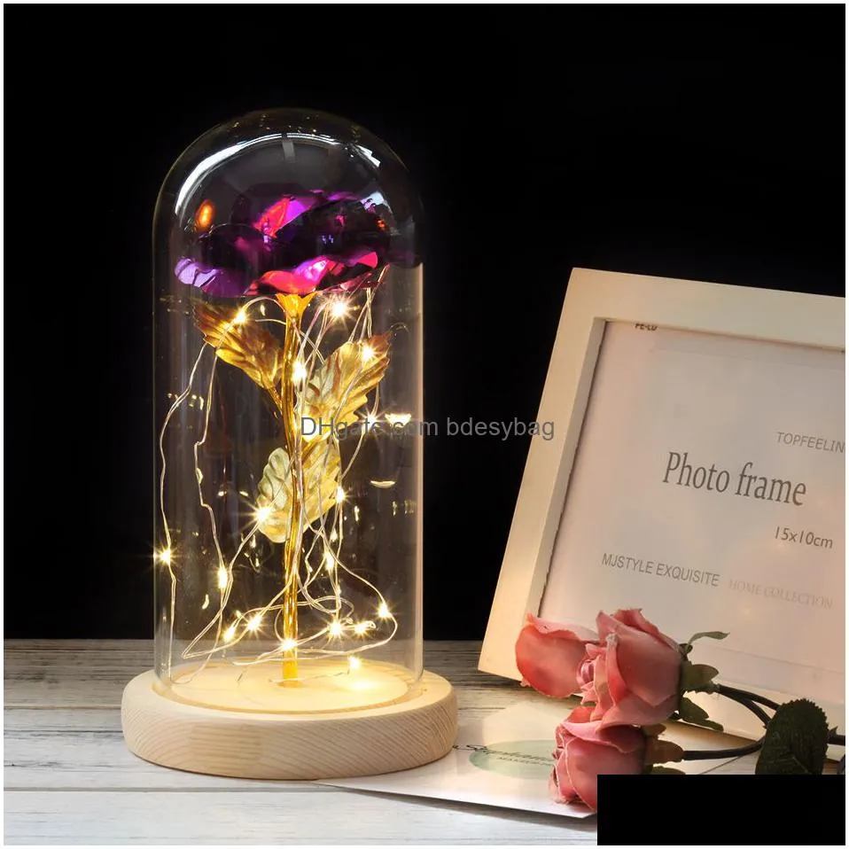 Decorative Flowers & Wreaths Romance Artificiales Flower In Glass Dome Beauty And Beast Rose Led Battery Birthday Valentines Day Prese Dhtex