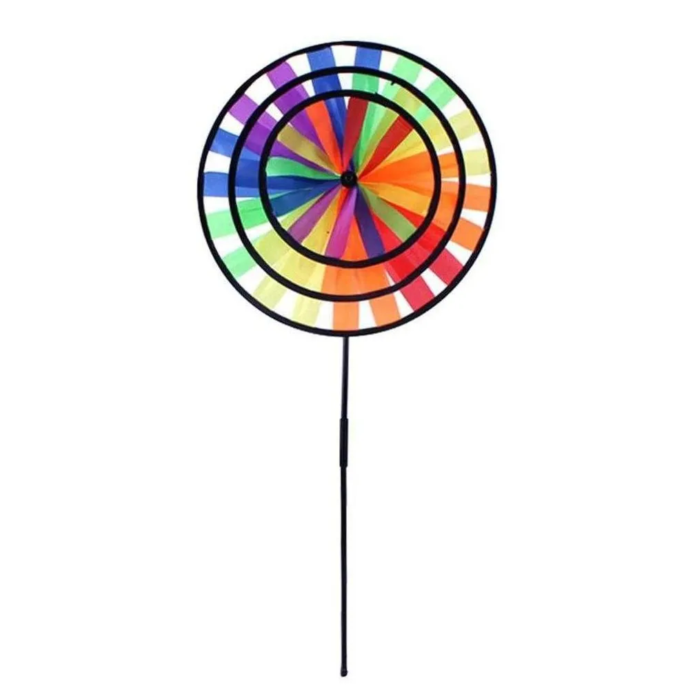 Garden Decorations 36Cm Colorf Rainbow Triple Wheel Wind Spinner Windmill Toys Yard Garden Decor T6P5 Drop Delivery Home Garden Patio, Dh5Fw
