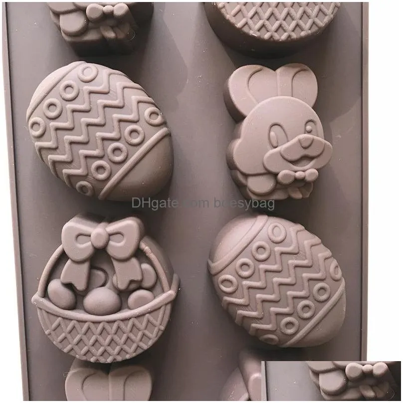 Baking Moulds Easter Sile Fondant Molds 8 Grid 3D Diy Bunny Egg Shapes Chocolate Jelly And Candy Mold Drop Delivery Home Garden Kitche Dhjbd