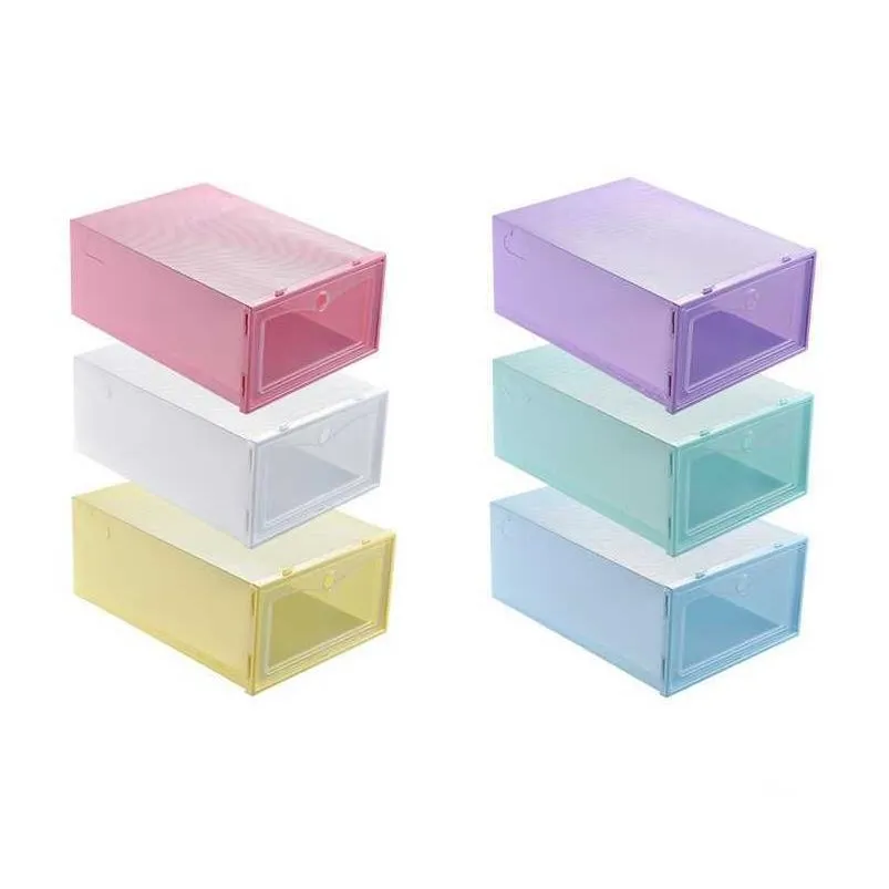 Storage Boxes & Bins 12Pcs Shoe Box Set Mticolor Foldable Storage Plastic Clear Home Organizer Rack Stack Display Single Drop Delivery Dh3Gx