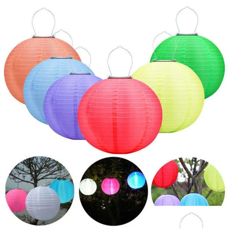 Party Decoration 12In Solar Waterproof Led Cloth Chinese Lantern Outdoors Festival Wedding Party Garden Decoration Hanging Lamp New Ye Dhizm