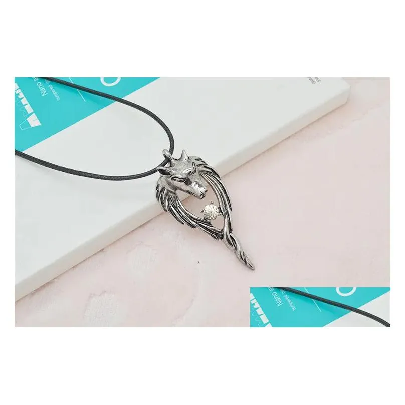 Pendant Necklaces Fashion Domineering Diamond Pendant Necklace Retro Punk Wolf Totem Head Drop Delivery Jewelry Necklaces Pendants Dhwmz