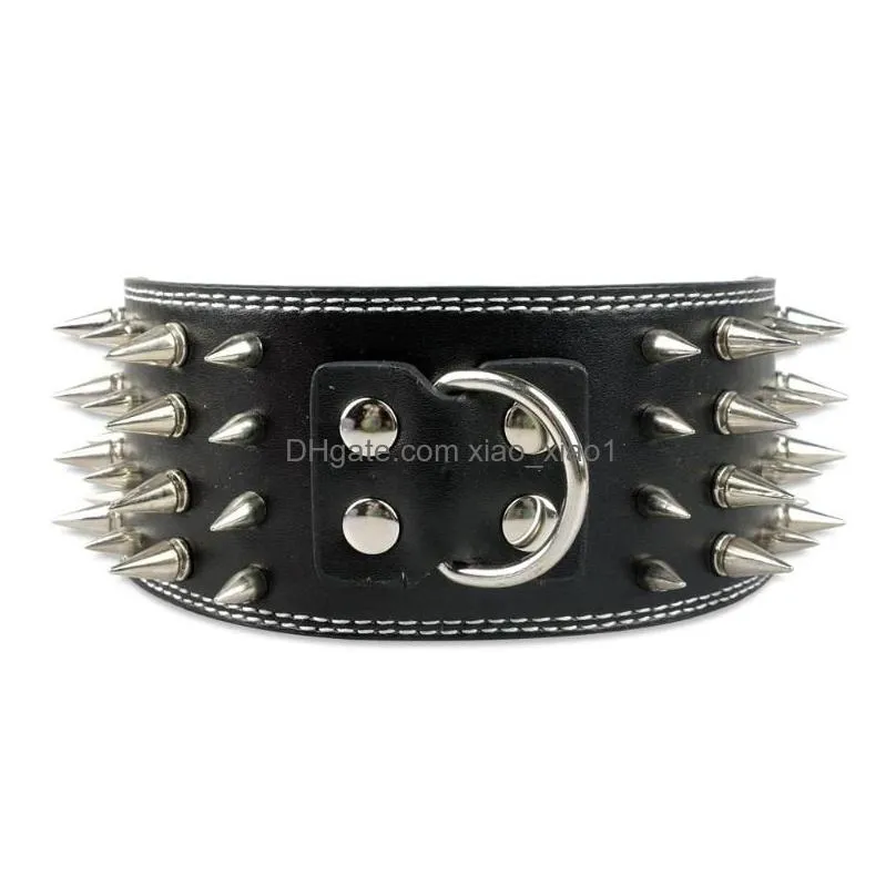 dog collars leashes inch wide spikes studded leather pet collar for large breeds pitbull doberman m l xl sizesdog