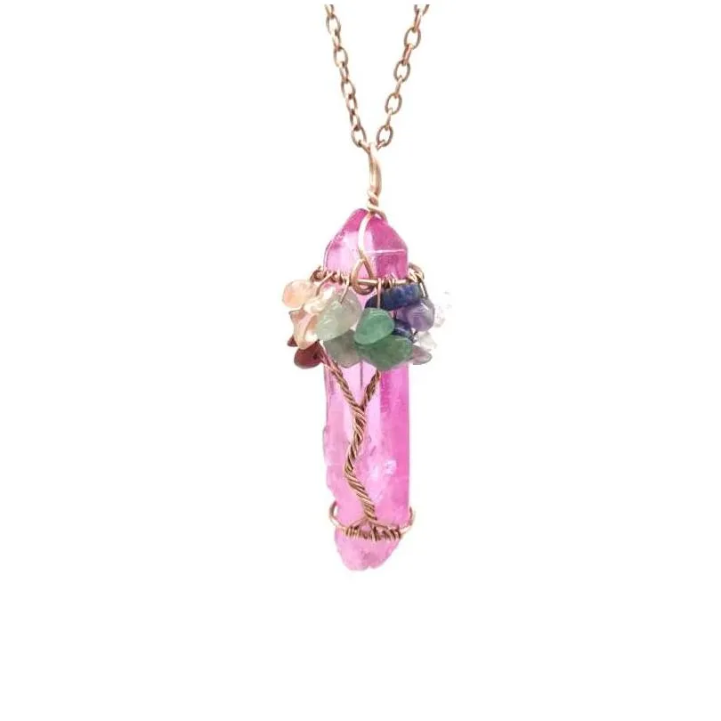 Pendant Necklaces Amazon Explosion Creative Original Stone Crystal Column Hand-Wrapped Over The Crimp Seven Pp Necklace. Drop Delivery Dhei8