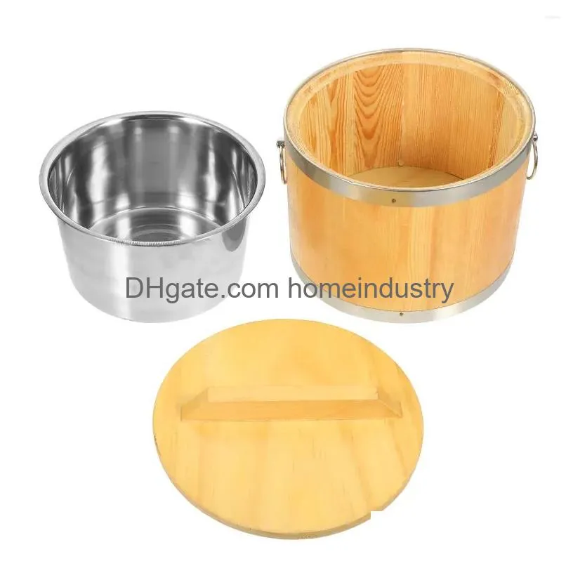 Dinnerware Sets Sushi Barrel Cooked Rice Bowl Wooden Beancurd Jelly Bucket Container Lidded Mixing Tub Stainless Steel Serving Drop D Dh1Gm