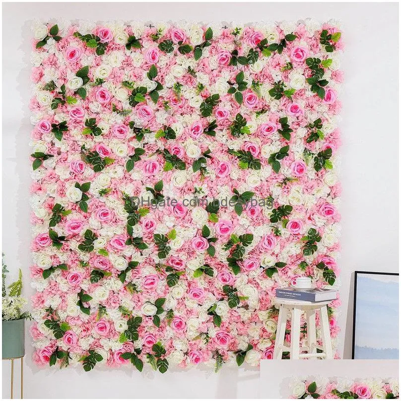 Decorative Flowers & Wreaths Artificial Rose Flower Row Festival Wedding Birthday Pography Wall Background Decoration Art Floral 40X60 Dhpkw